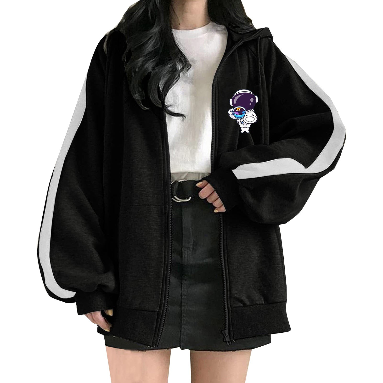 HSMQHJWE Womens Black Zip Up Jacket Short Sleeve Jacket Ladies