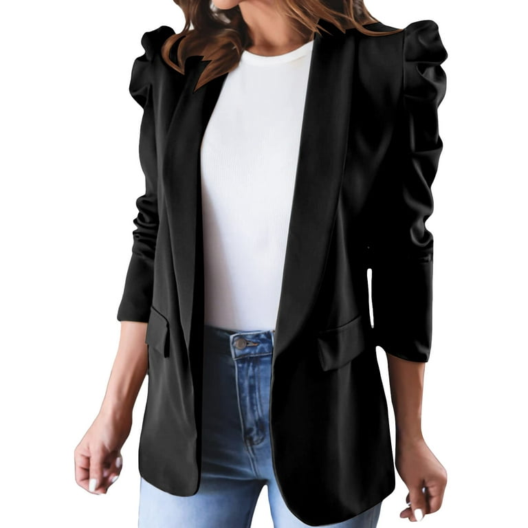 HSMQHJWE Womens Business Attire Plus Size Leather Duster Womens Casual  Blazers Puff Sleeve Open Front Office Blazers Bussiness Jackets Work Suit  With Pockets Hooded Winter Women 