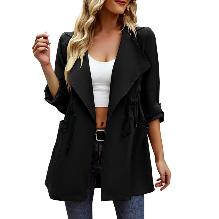 HSMQHJWE Womens Coats And Jackets Winter Clearance Womens Casual Fall  Jackets Ladies Trench Coat Drawstring Classic V Neck Coat Slim Coat With