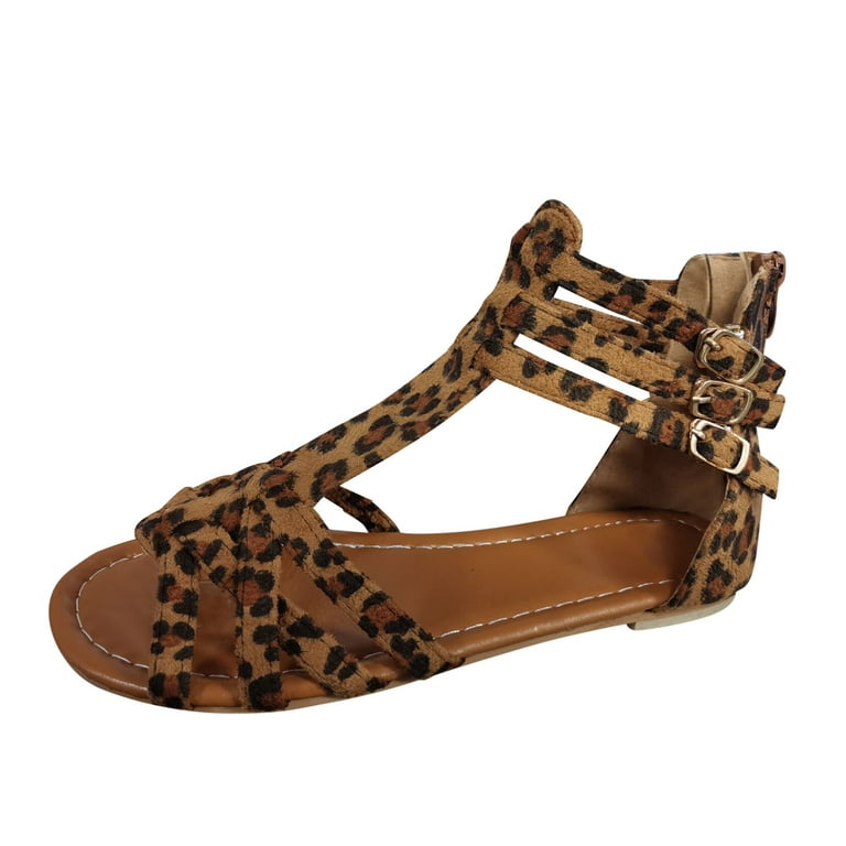 HSMQHJWE Womens Gladiator Sandals Dressy Summer Flat Leopard