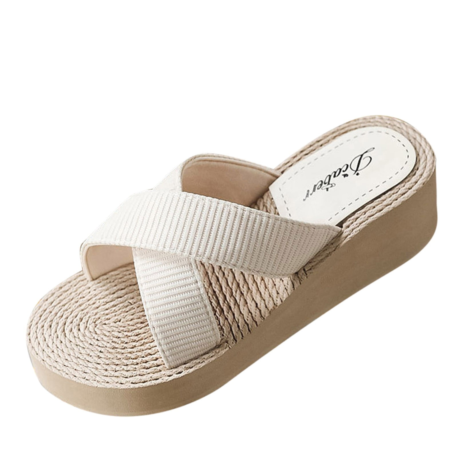 HSMQHJWE Womens Platform Wedge Sandals Espadrilles Braided Open Toe Slip On  Summer Mule High Brown Heels Sandal Shoes（Beige,7) 