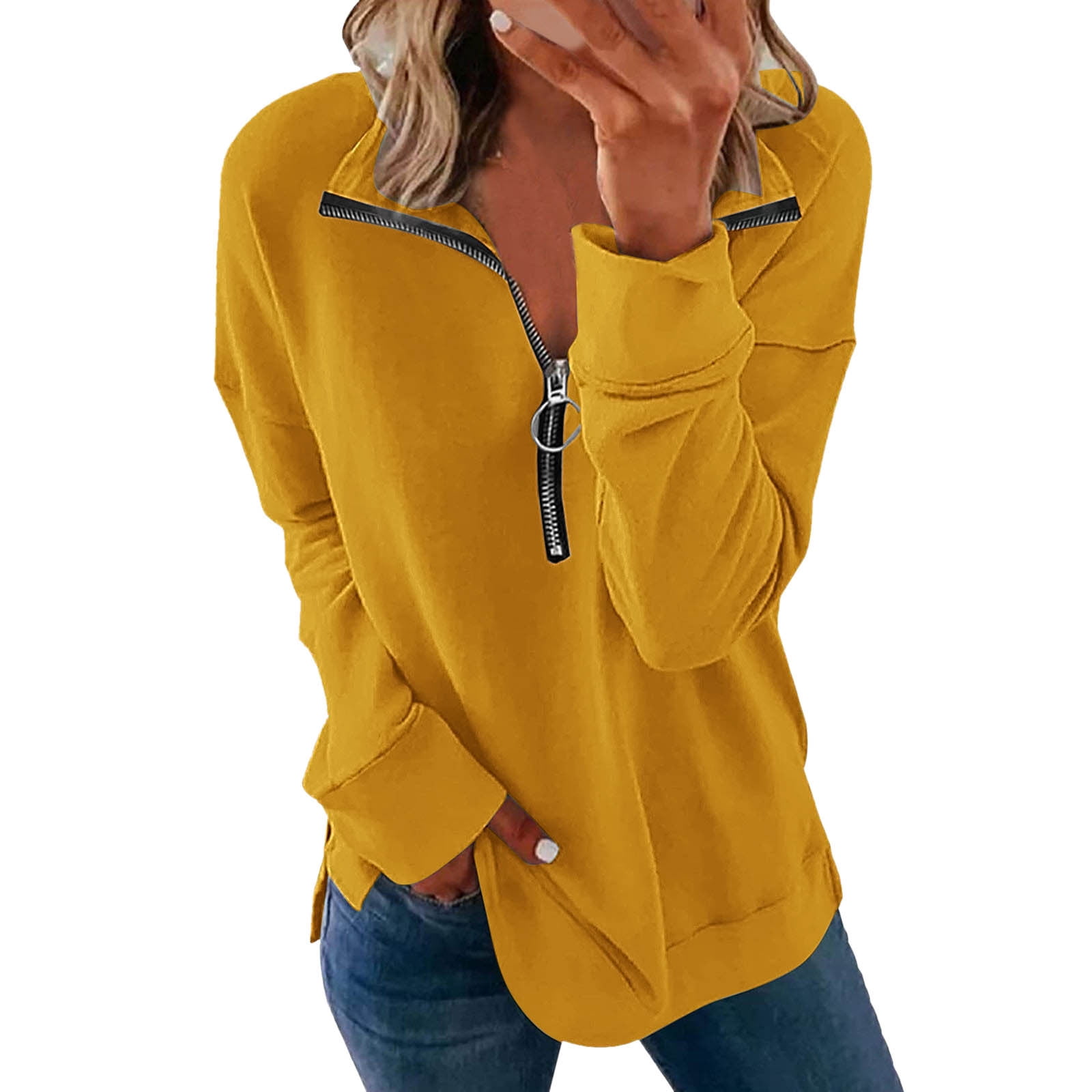 HSMQHJWE Cute Sweatshirts For Women Hoodies With No Hood Womens Fashion  Solid Lapel Half Zipper Casual Loose Sweatshirt Fit Pullover Tops Long  Sleeve Workout Shirts Sweatpants Women 