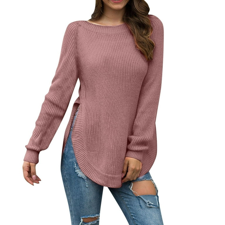 HSMQHJWE Womens Tunic Sweater Brand Sweater Womens Knit Shirt Long Sleeve  Oversized Side Slit High Low Hem Pullover Sweater Mens Pullover Hooded  Sweaters 