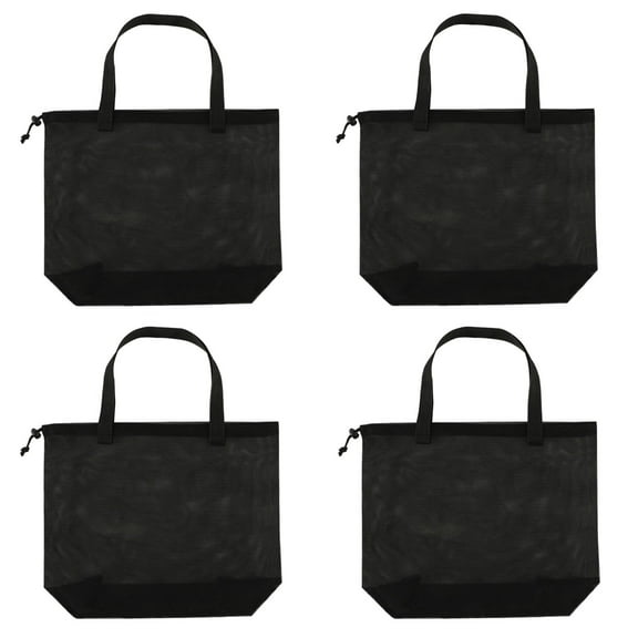 HSMYANK by HSMYANK Unisex Polyester Mesh Drawstring Tote Handbag, Black, 4 Piece