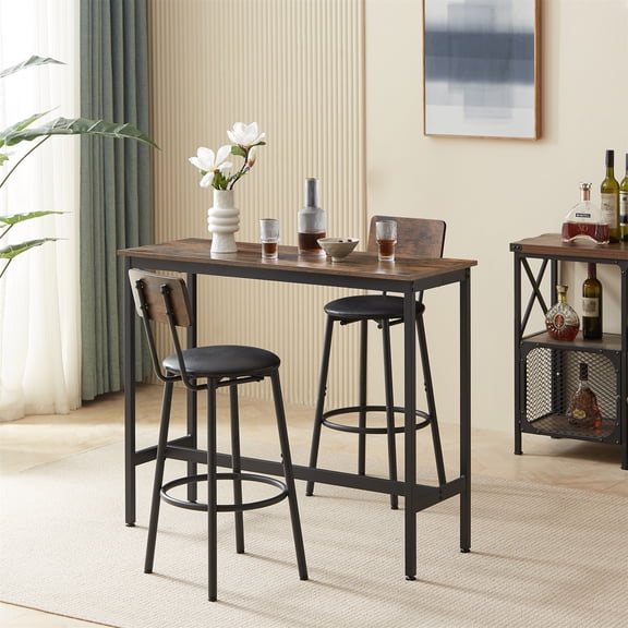 HSMYGCS 3 Piece Bar Table Set for 2, Wood Tabletop and Upholstered Chairs with Backrest, Small Dining Table for Kitchen Breakfast Living Room