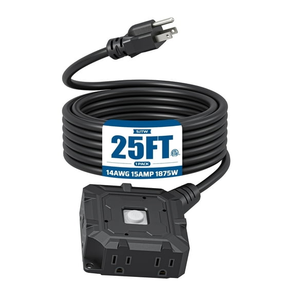 DEWENWILS 25FT 14 AWG Extension Cord for Outside 6 Outlets with Switch and Indicator Lights Heavy Duty SJTW 15A 1875W