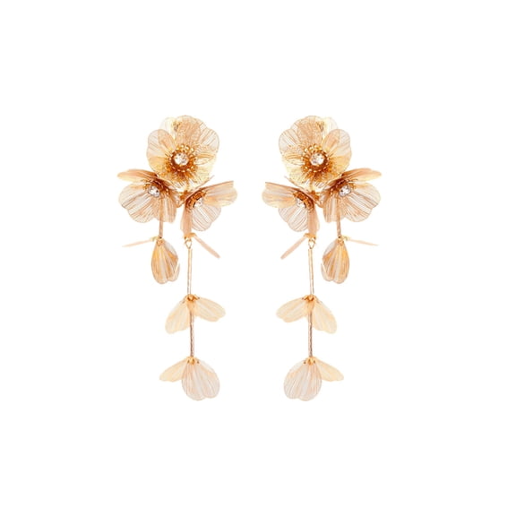 HSQYJ Gold Metal Flower Long Tassel Crystal Drop Dangle Earrings, Bohemian Statement Earrings