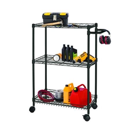 HSS 3-Tier Mini Wire Shelf Utility Cart, Black, Capacity 200 lbs