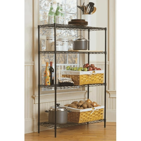 HSS 4-Tier Wire Shelf Unit 54"H x 36"W x 14"D, 1000lbs Total Capacity, Black