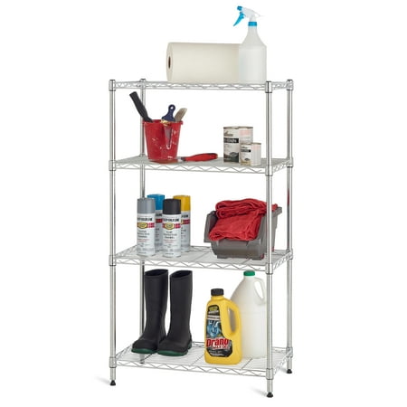 HSS 4 Tier Wire Shelving Unit, Chrome, 23.2"W x 13.4"D x 42"H