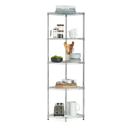 HSS 5-Tier Corner Wire Shelf Unit 18"Dx18"Wx72"H, Chrome, Capacity 750 lbs
