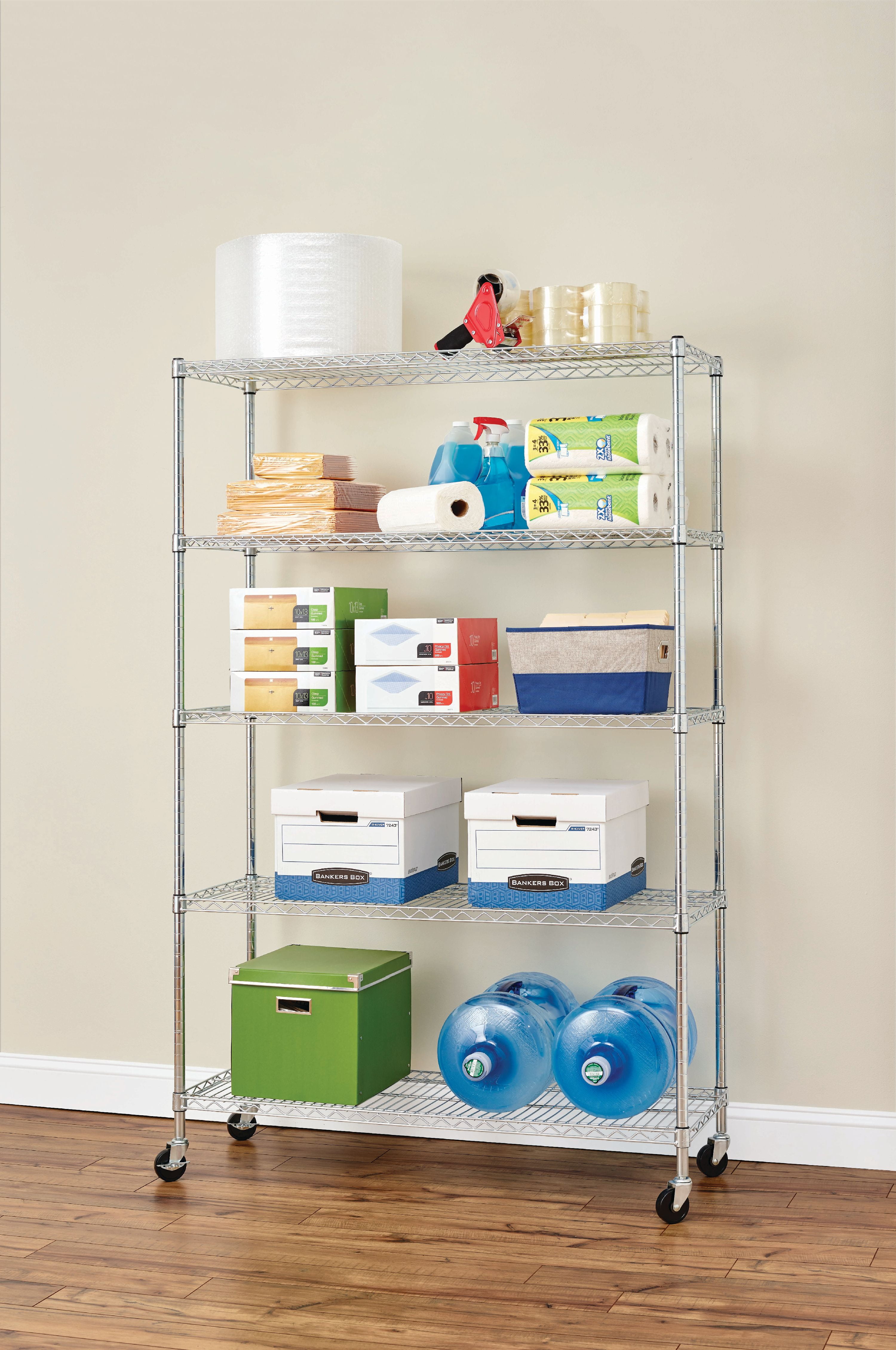 HSS 5Tier Wire Shelf Unit 75"H x 47.7"W x 18"D, 1750lbs Total Capacity with Levelers, Chrome