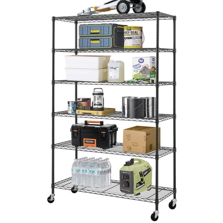 HSS 6 Shelf Wire Shelving Unit Black 48"W x 18"D x 75"H, Capacity 2100 lbs