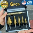 thumbnail image 1 of HSS 6PCS Titanium Step Drill Bit Set W Automatic Center Punch High Speed Steel, 1 of 12
