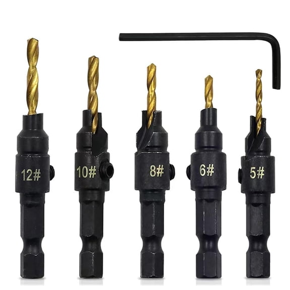 HSS Countersink Drill Set, Adjustable Length Counter Bore Bits with Wrench, Pilot Hole Cutter for Wood Screw Heads, Woodworking Tool