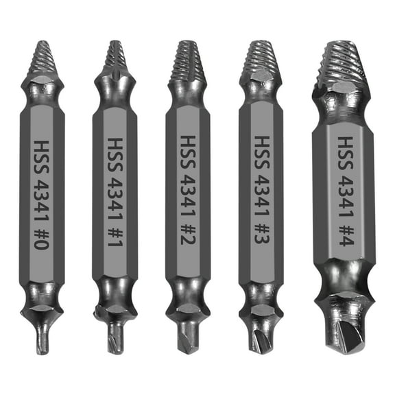 HSS Damaged Screw Extractor Set, 5-Piece Drill Bit Kit for Stripped Screws and Bolts, Grey