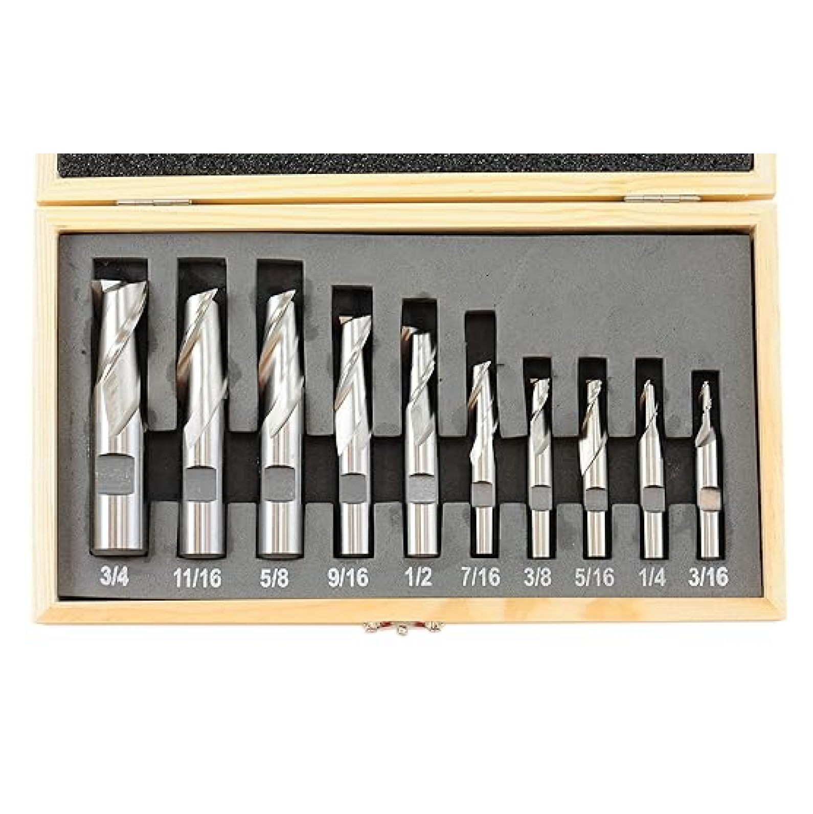 HSS End Mill Set 10PCS - 3/16-3/4" Single End Center Cut Milling Tool Kit - High Speed Steel End Mills for Metal, Wood, Plastic