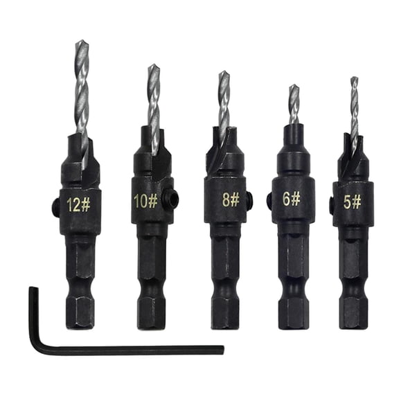HSS Steel Countersink Set Woodworking Chamfer Tool with 1/4inch Hex Shank - Style 1