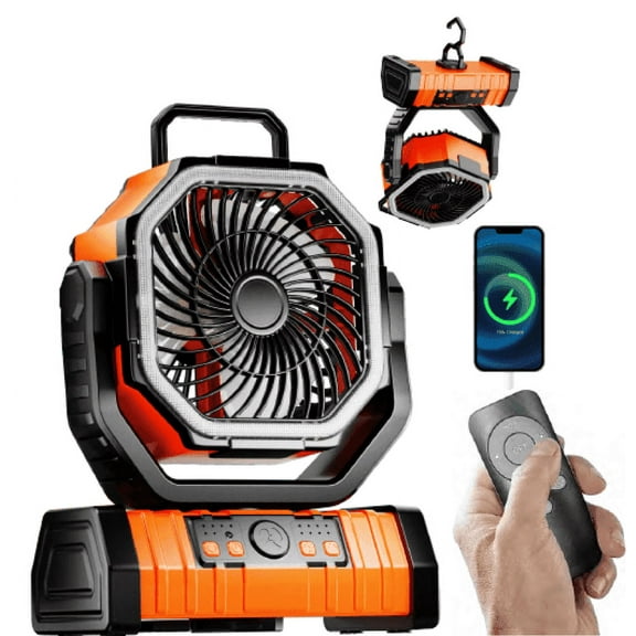 lollyes Camping Fan with LED Lantern, 2000mAh Portable Battery Operated Outdoor Fan, Personal Rechargeable Desk Fan for Travel, Hiking, Fishing, Picnic