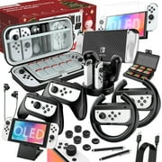 HSTOP Switch OLED Accessories Bundle 27 in 1 Compatible with Nintendo Switch OLED, Gift Kit with Carrying Case, Dockable Protective Case Covers, Screen Protector,Joycon Grip & More (Black)