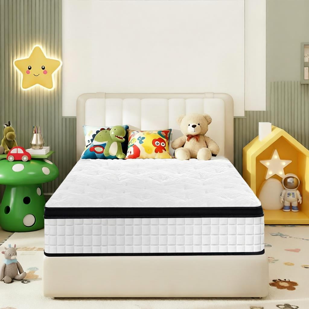 HSUNNS 12 Inch Twin Mattress, Medium Firm Hybrid Memory Foam Mattress with Breathable Fabric Cover, 7-Zone Cooling Support for Pressure Relief and Comfortable Sleep