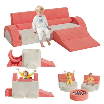 HSUNNS 11PCS Modular Kids Play Couch for Living Room, Foam Toddler Couches and Sofas for 2-7 Years, Certified by CPC, Kids Sofa Furniture, Gift for Boys and Girls, Pink