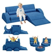 11PCS Modular Kids Play Couch, HSUNNS Fabric Kids' Sofa with Removable Cover, Convenient Storage, Indoor Foam Sofa Living Room Sectional Couch for Boys Girls 3-8, CPC Certification, Blue