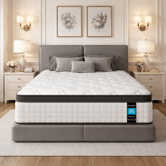 HSUNNS 12" Queen Size Hybrid Memory Foam Mattress with Breathable Fabric Cover, 7-Zoned Cool Memory Foam Mattress for Sleep Support and Pressure Relief, Medium Firm Queen Mattress