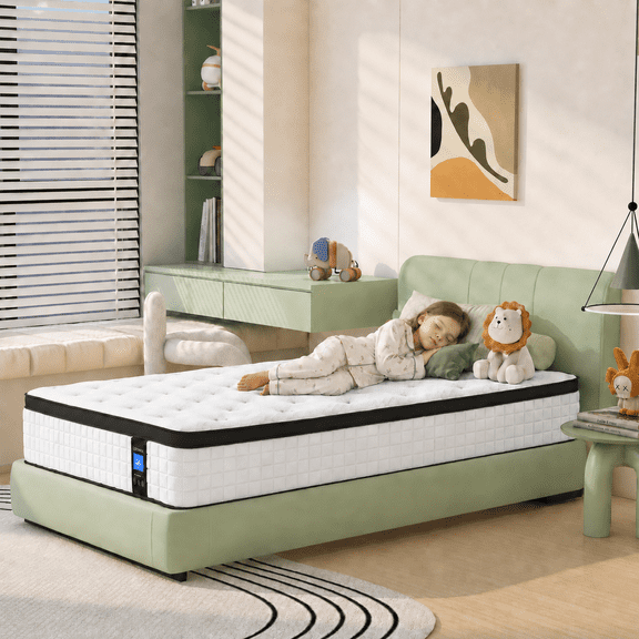 Twin Mattress 12", HSUNNS Hybrid Twin Size Mattress with Gel Memory Foam and Independent Pocket Springs, Mattress in a Box, Medium Firm, Pressure Relief & Support, White