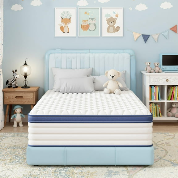 Twin Mattress 12", HSUNNS Hybrid Mattress with Gel Memory Foam and Independent Pocket Springs, Mattress in a Box, Medium Firm, Pressure Relief & Support, White