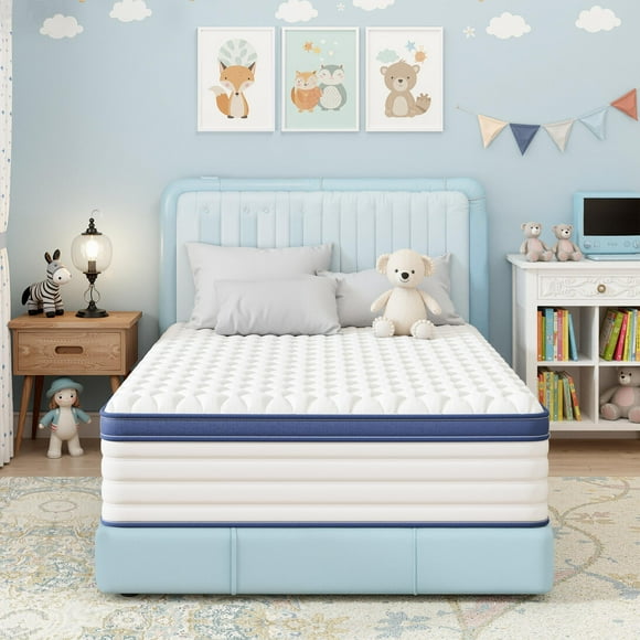 Twin Mattress 12", HSUNNS Hybrid Mattress with Gel Memory Foam and Independent Pocket Springs, Mattress in a Box, Medium Firm, Pressure Relief & Support, White