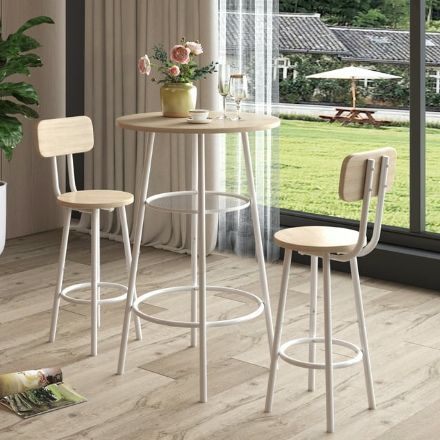 HSUNNS 3Piece Bar Table Set for 2, Small 2Tier Round Bistro Pub