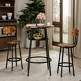 thumbnail image 1 of HSUNNS 3-Piece Bar Table Set for 2, Small 2-Tier Round Bistro Pub Dining Table and Stools with Backrest, Counter Height Table and Chairs Set for Kitchen Apartment Small Space, Rustic Brown, 1 of 8