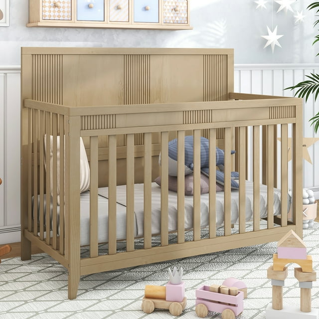 HSUNNS 4in1 Convertible Crib, Baby Crib with Slats, Certified Baby