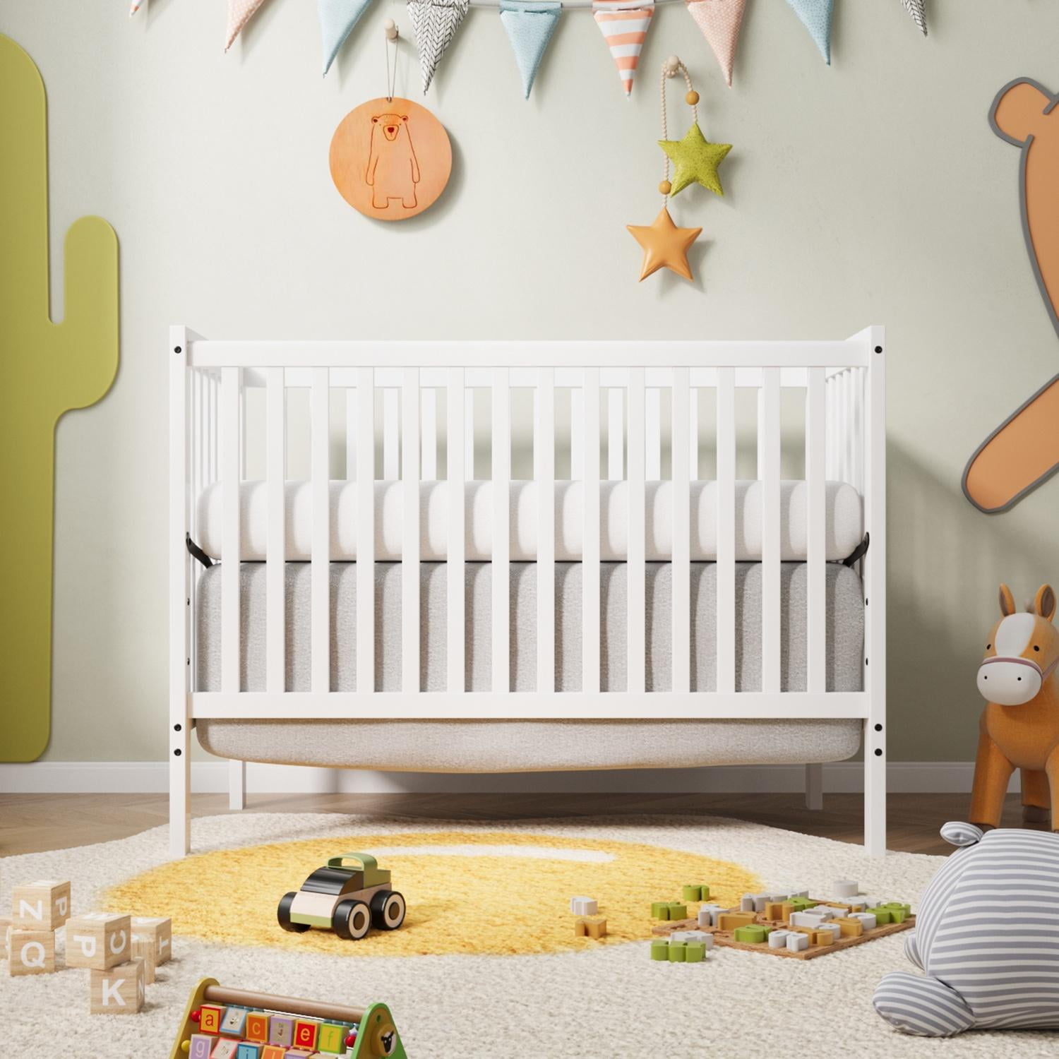 HSUNNS 4in1 Convertible Crib, Baby Crib with Slats, Certified Baby Safe Crib, Converts from