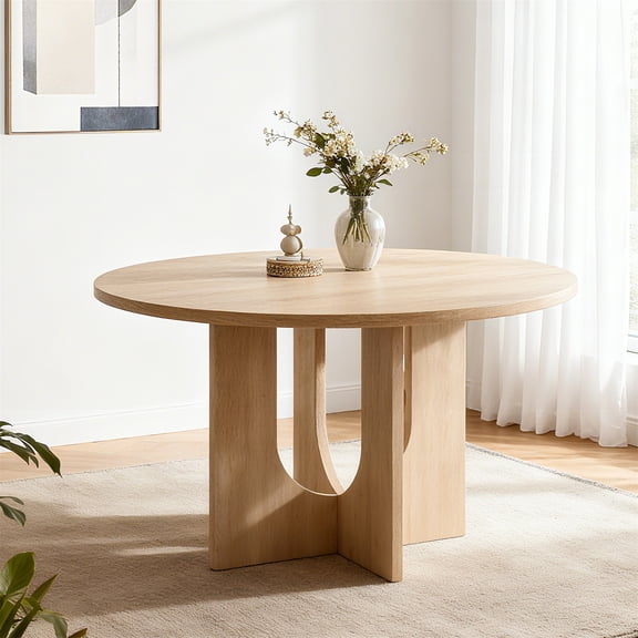 HSUNNS 47.3 Inch Round Dining Table for 4 People, Farmhouse Kitchen Table with X-Shaped Stable Pedestal & Adjustable Anti-Slip Feet, Dining Room Table for Living Room, Light Oak