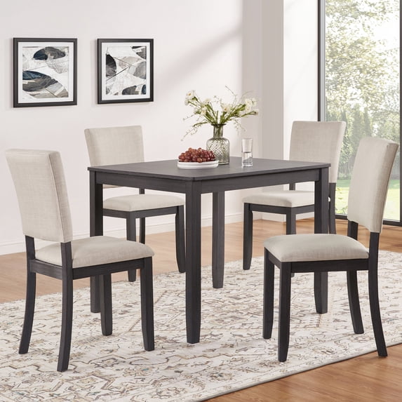 HSUNNS Dining Table Set for 4, 34.5" Square Wooden Kitchen Table Sets with Upholstered Seats Chairs, 5-Piece Dining Room Table Set for Small Space, Breakfast Nook, Black