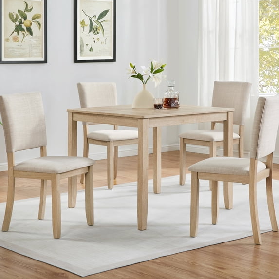 HSUNNS Dining Table Set for 4, 34.5" Square Wooden Kitchen Table Sets with Upholstered Seats Chairs, 5-Piece Dining Room Table Set for Small Space, Breakfast Nook, Light Oak