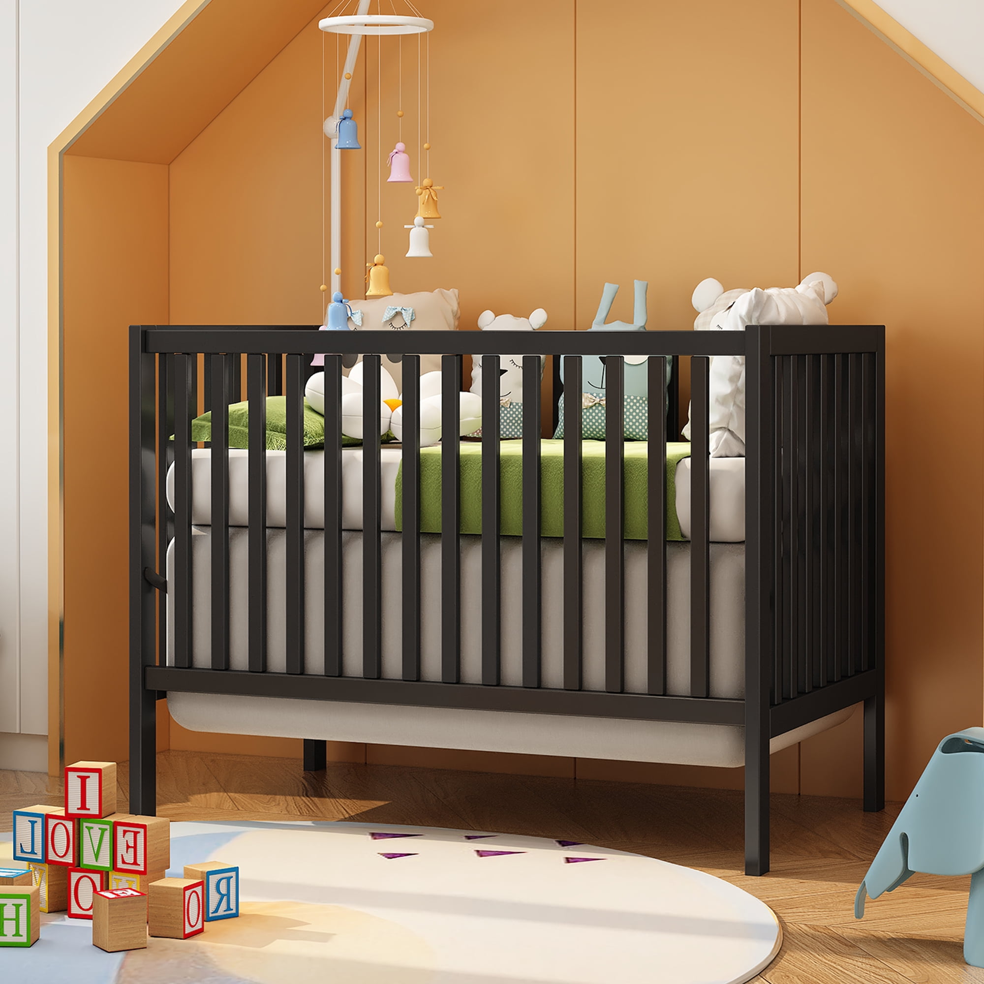 HSUNNS 5in1 Convertible Crib, Baby Crib with Slats, Certified Baby