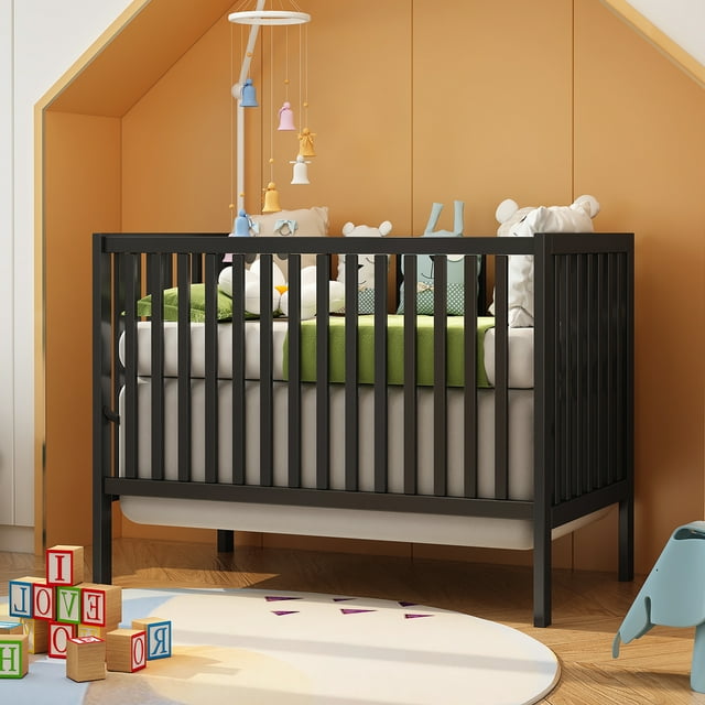 HSUNNS 5in1 Convertible Crib, Baby Crib with Slats, Certified Baby