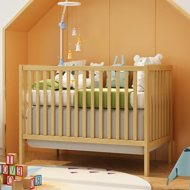 HSUNNS 5in1 Convertible Crib, Baby Crib with Slats, Certified Baby