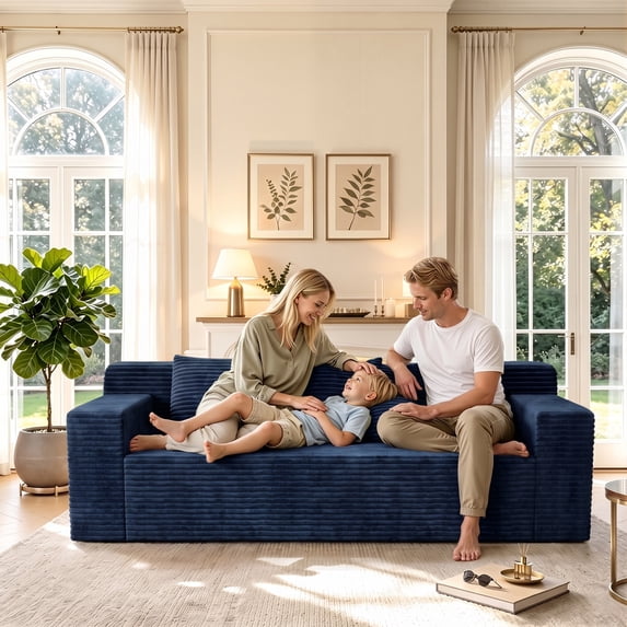 HSUNNS 71" 3 Setaser Sofa, Comfy Extra Deep Seat 3 Seater Couch for Living Room with Soft Upholstered, Free 3 Pillows and Side Pockets, No Assembly Required, Blue