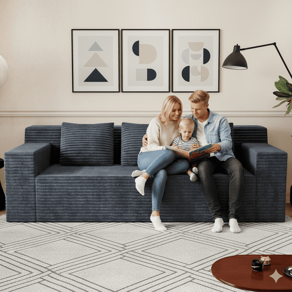 HSUNNS 71" 3 Setaser Sofa, Comfy Extra Deep Seat 3 Seater Couch for Living Room with Soft Upholstered, Free 3 Pillows and Side Pockets, No Assembly Required, Dark Grey