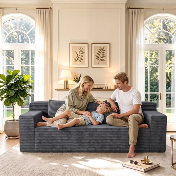 HSUNNS 71" 3 Setaser Sofa, Comfy Extra Deep Seat 3 Seater Couch for Living Room with Soft Upholstered, Free 3 Pillows and Side Pockets, No Assembly Required, Dark Grey