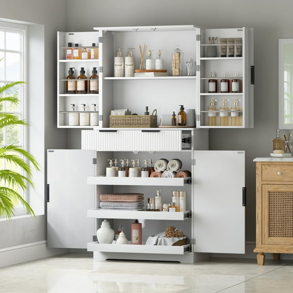 HSUNNS 72" Tall Pantry Cabinet, Large Pantry Storage Cabinet with 3 Keyboard Drawers and 6 Adjustable Door Shelves, Kitchen Pantry Freestanding Cupboard for Dining Room and Entryway, White