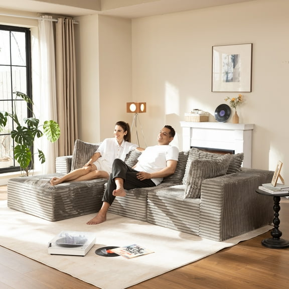 HSUNNS 111" Oversized L-Shaped 3 Seater Sectional Sofa Modern Modular Cloud Couch with Deep Seating Upholstered Sofa for Living Room Bedroom, No Assembly Required, Gray