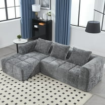 HSUNNS Compression Sofa, 98.42" L-Shape Modular Sectional Sofa with Chaise Longue and Pillows, 3-Seat Chenille Lounge Sleeper Sofa Couch for Home Living Room, No Assembly, Gray