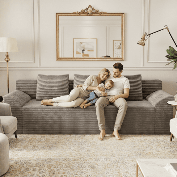 HSUNNS 71" 3 Setaser Sofa, Comfy Extra Deep Seat 3 Seater Couch for Living Room with Soft Upholstered, Free 3 Pillows, No Assembly Required, Grey