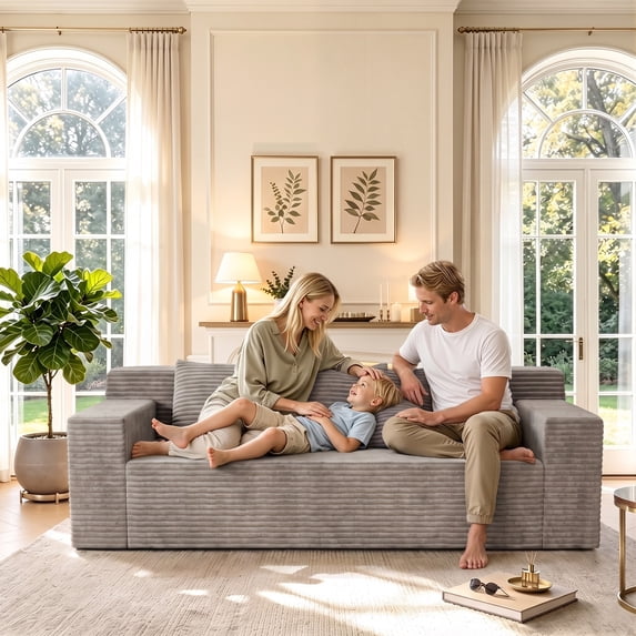 HSUNNS 71" 3 Setaser Sofa, Comfy Extra Deep Seat 3 Seater Couch for Living Room with Soft Upholstered and Side Pockets, Free 3 Pillows, No Assembly Required, Grey