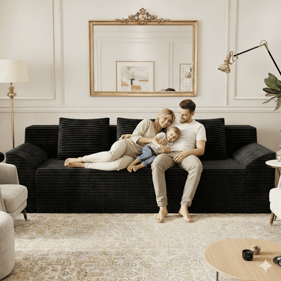 HSUNNS 71" 3 Setaser Sofa, Comfy Extra Deep Seat 3 Seater Couch for Living Room with Soft Upholstered, Free 3 Pillows, No Assembly Required, Black